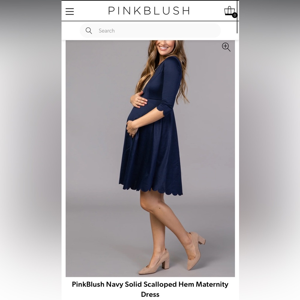 Navy Scalloped Hem Maternity Dress